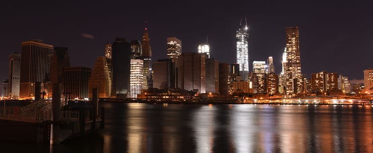 downtown manhattan on the water after rolling blackout